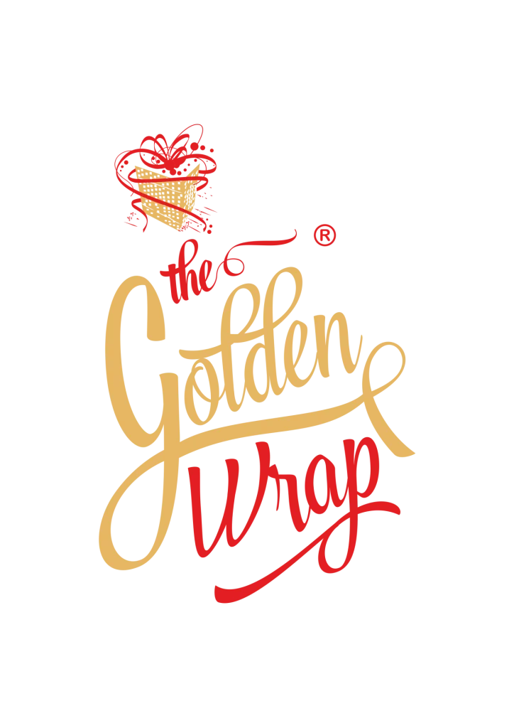 The goldenwrap logo, with gold and red ribbons and a gift box