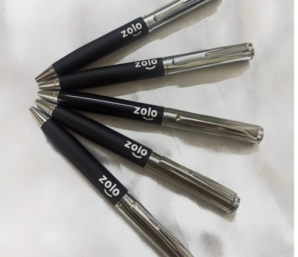 Black and silver ballpoint pen with Zolo logo